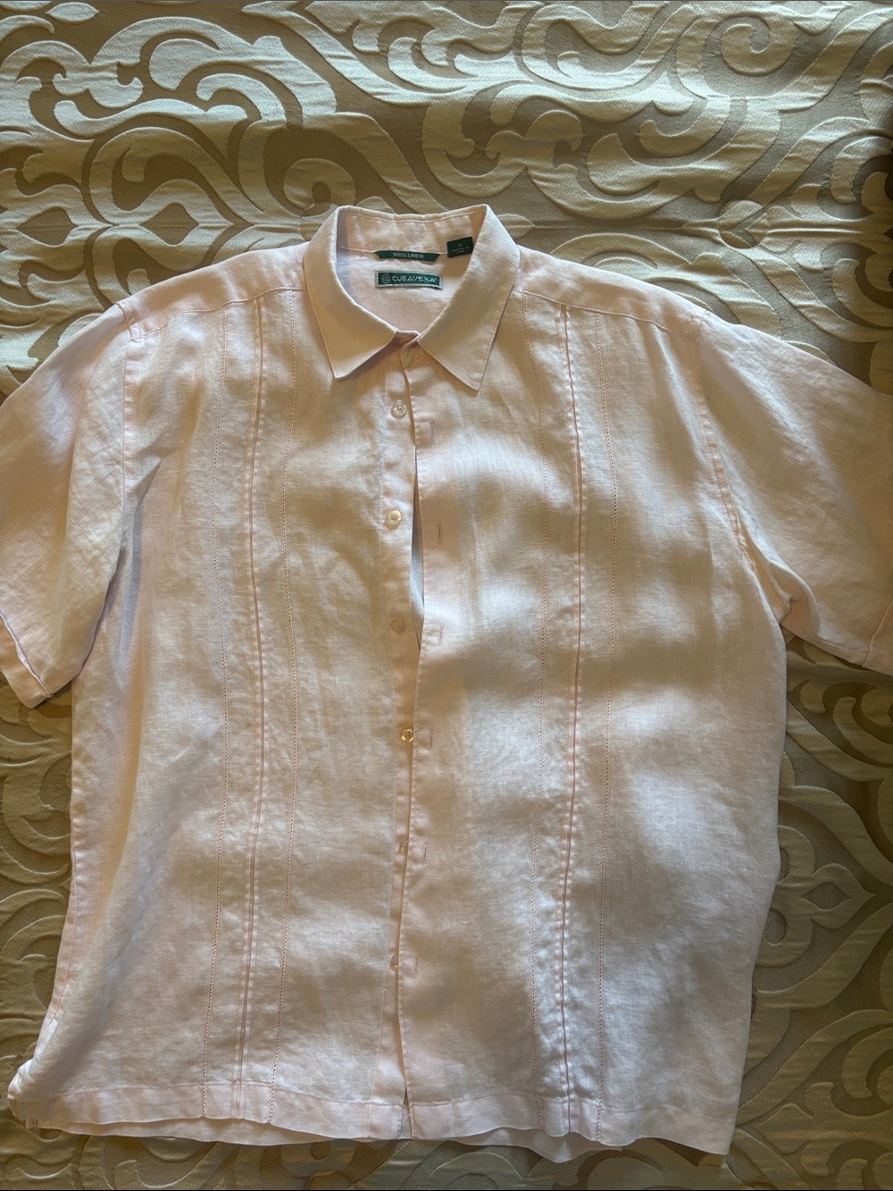 Cubavera Pale Pink Short-Sleeve Linen Button-Down Shirt